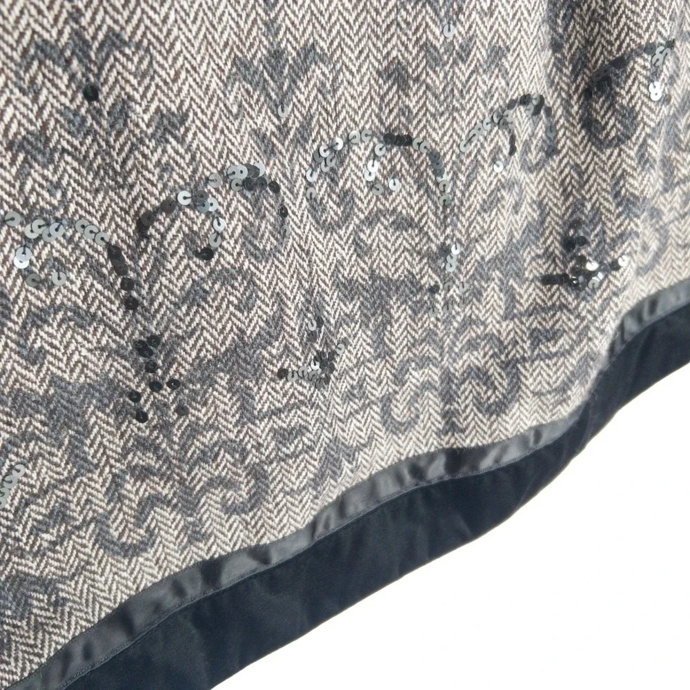 Loft Herringbone Sequins Velvet Trim Wool Blend Embroidered Skirt Womens 10 L - Picture 7 of 16